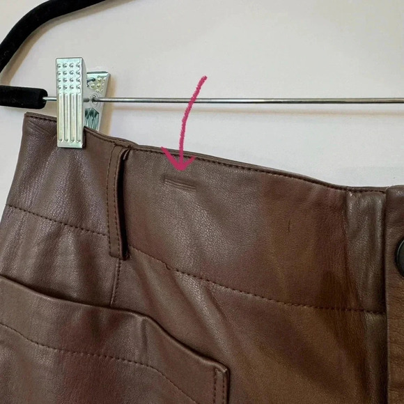 New Anthropologie The Colette Cropped Wide Leg Pants Faux Leather Brown 32P - Picture 9 of 14
